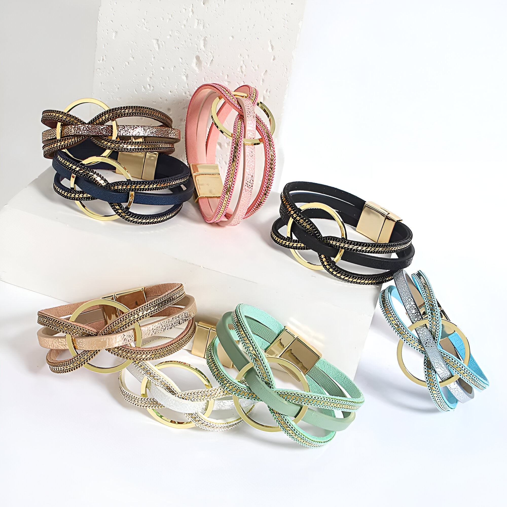 Bracelet multi - rangs, anneau central délicat, pour femme, modèle Kloa - La Boutique du Bracelet