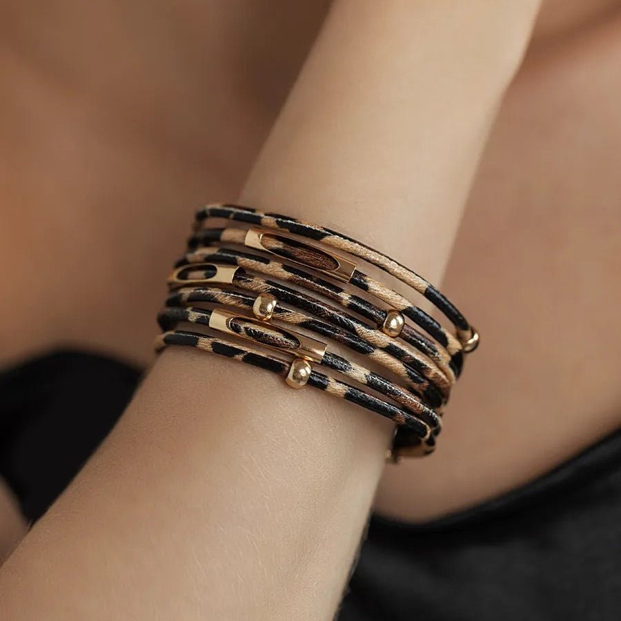 Mehrreihiges Armband im Leopardenstil für Damen, Modell Baghera