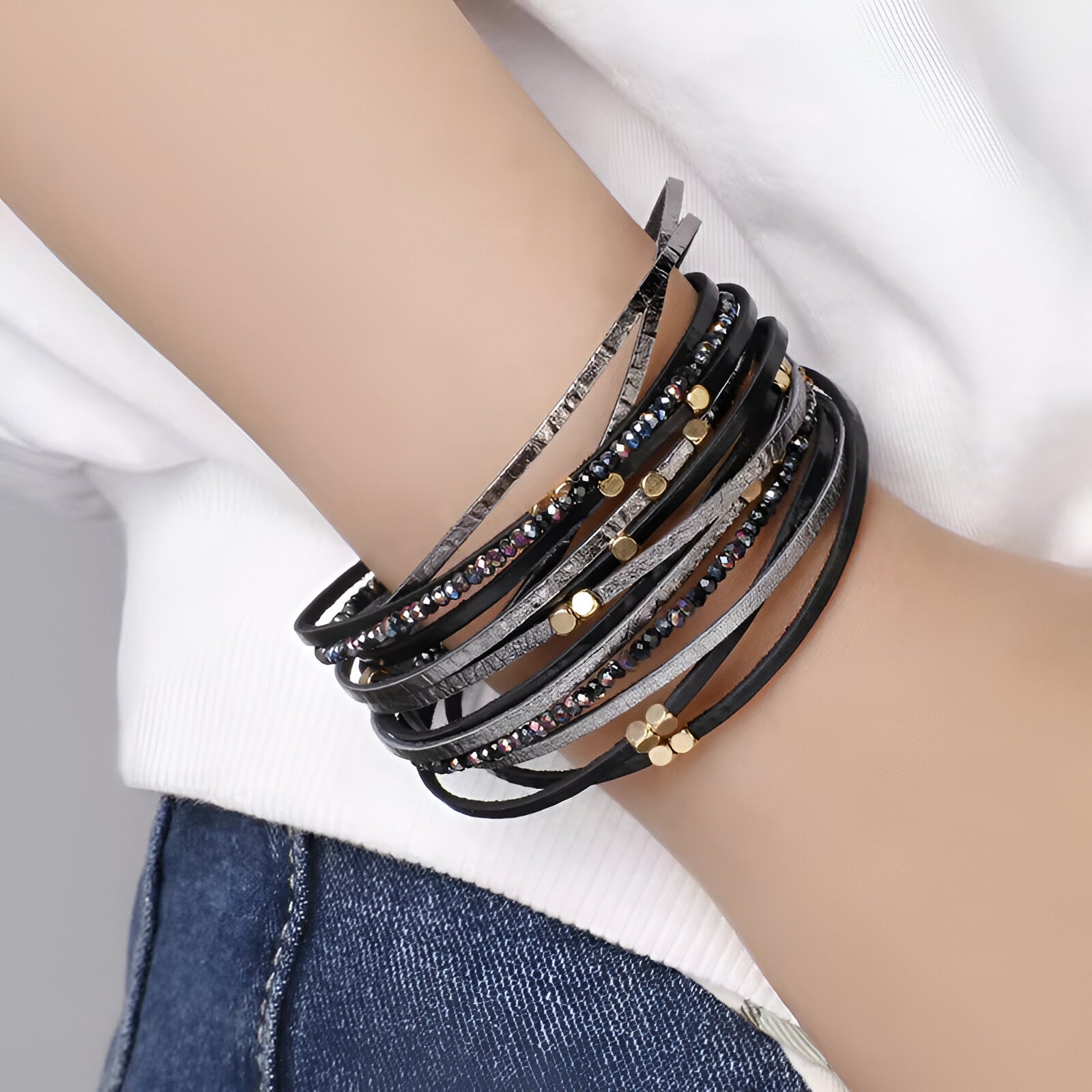 Bracelet multi - rangs, aux détails métalliques, pour femme, modèle Prométhée - La Boutique du Bracelet