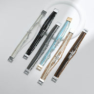 Bracelet multi - rangs, croix chrétienne et strass lumineux, pour femme, modèle Tily - La Boutique du Bracelet