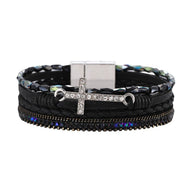 Bracelet multi - rangs, croix chrétienne et strass lumineux, pour femme, modèle Tily - La Boutique du Bracelet