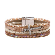Bracelet multi - rangs, croix chrétienne et strass lumineux, pour femme, modèle Tily - La Boutique du Bracelet
