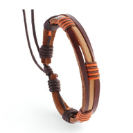 Bracelet multi-rangs en cuir marron et noir avec détails orange, style mixte, modèle Imri.