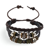 Bracelet multi-rangs, en cuir et bois, ornement croix, pour homme, modèle Alaric - La Boutique du Bracelet