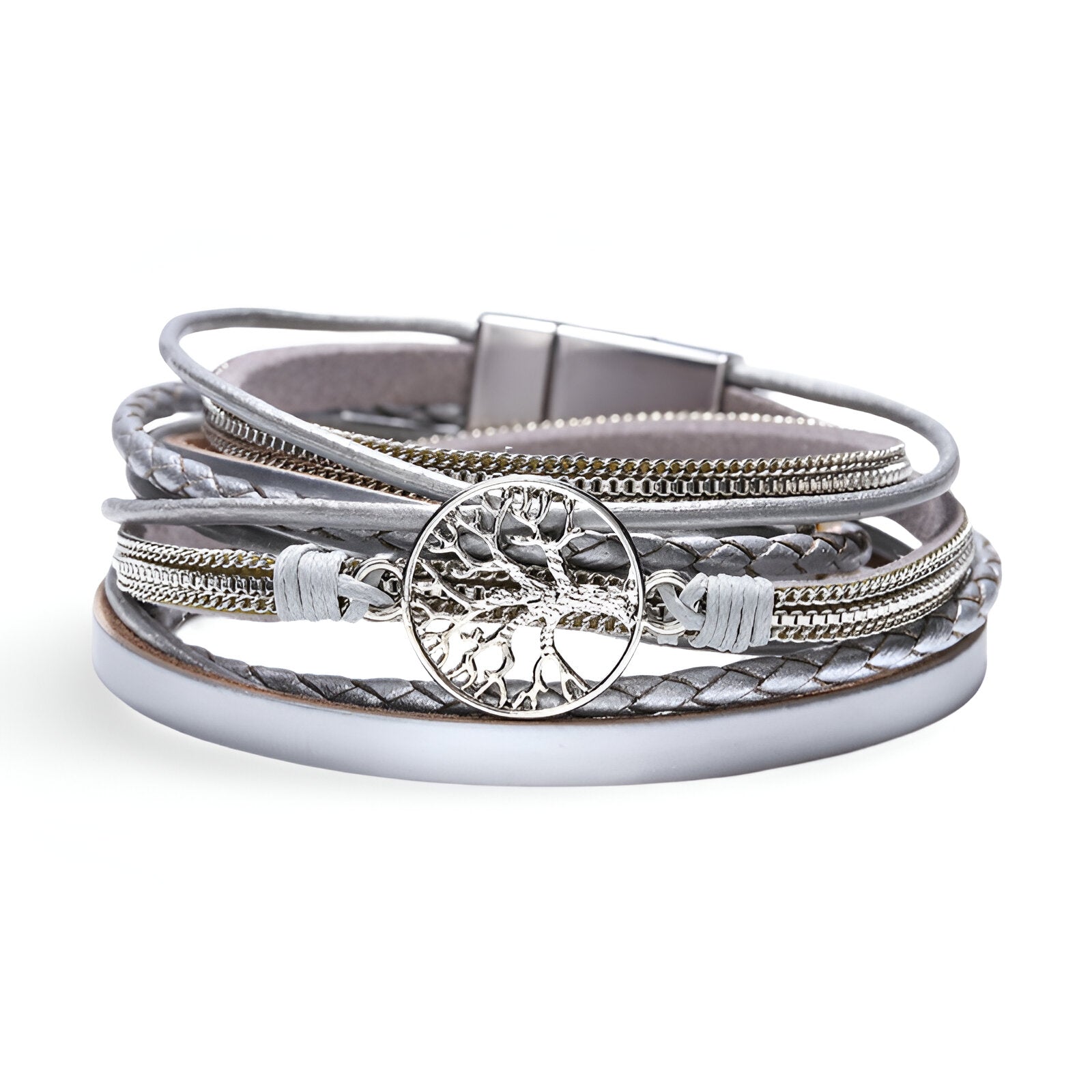 Bracelet multi - rangs en cuir, pour femme, arbre de vie, modèle Via - La Boutique du Bracelet