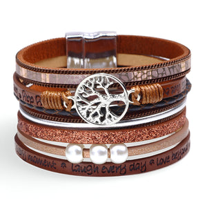 Bracelet multi - rangs en microfibre pour femme, arbre de vie, modèle Karia - La Boutique du Bracelet