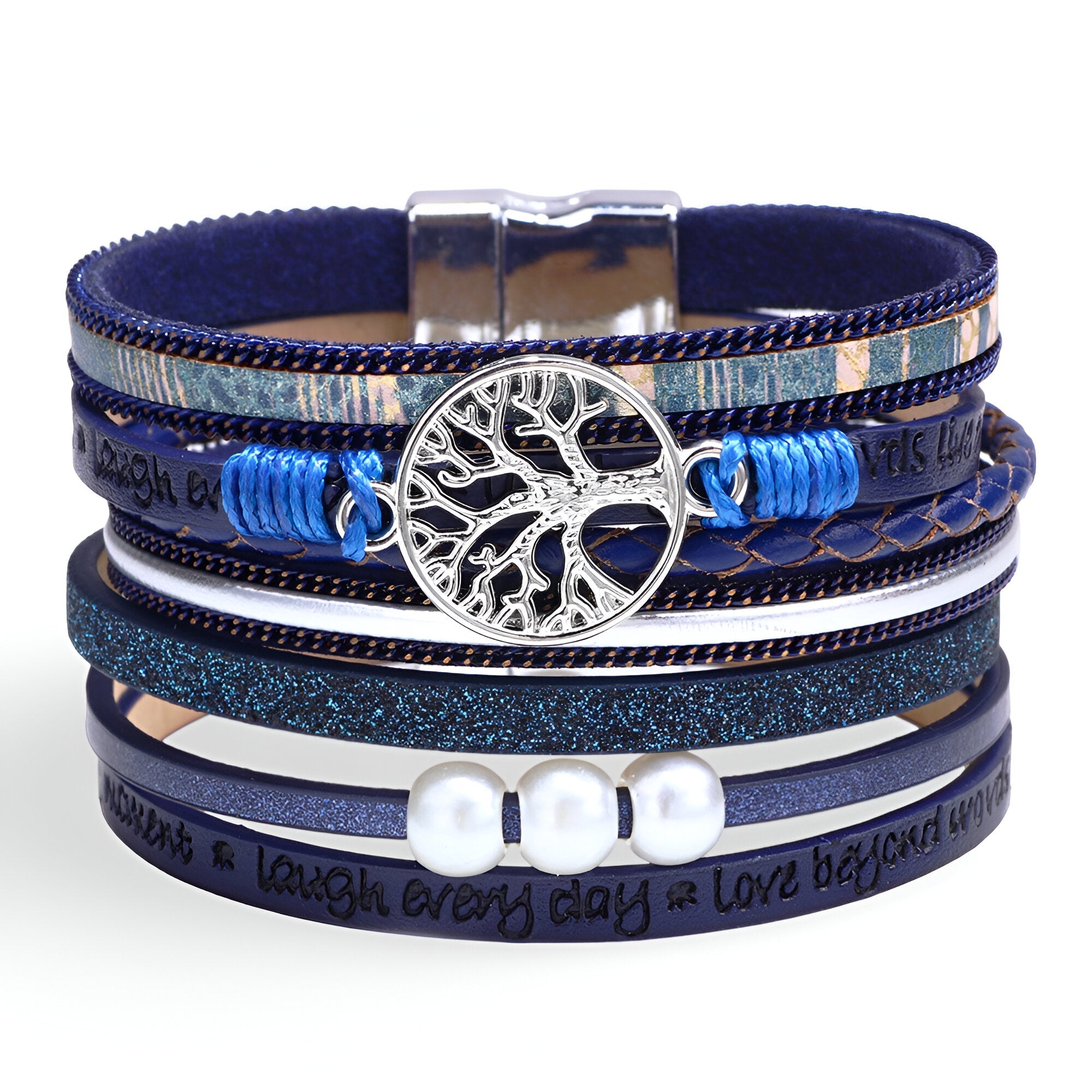 Bracelet multi - rangs en microfibre pour femme, arbre de vie, modèle Karia - La Boutique du Bracelet