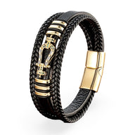 Bracelet multi-rangs noir en microfibre avec motif fer à cheval doré et fermoir aimanté doré.