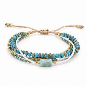 Bracelet Hitaya Amazonite posé de face sur fond blanc