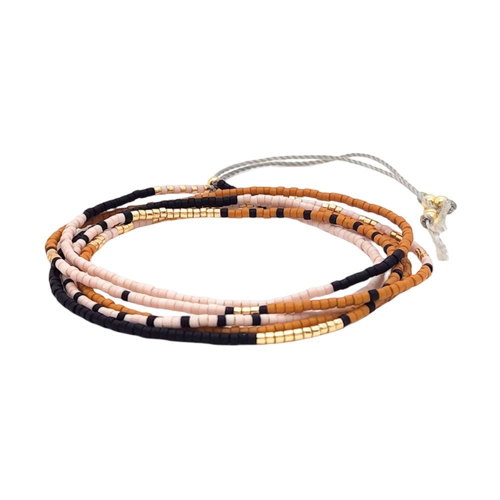 Multi-strand Miyuki bead bracelet, adjustable cord, gold-plated, elegant geometric pattern, Kidie model