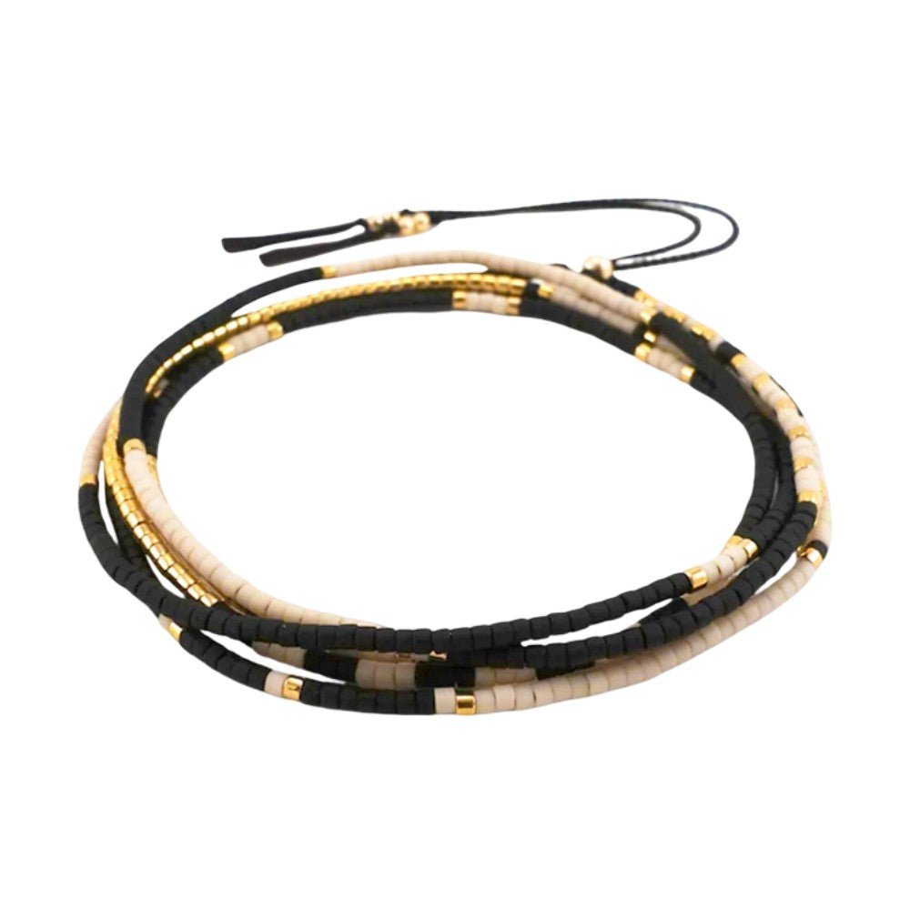 Multi-strand Miyuki bead bracelet, adjustable cord, gold-plated, elegant geometric pattern, Kidie model