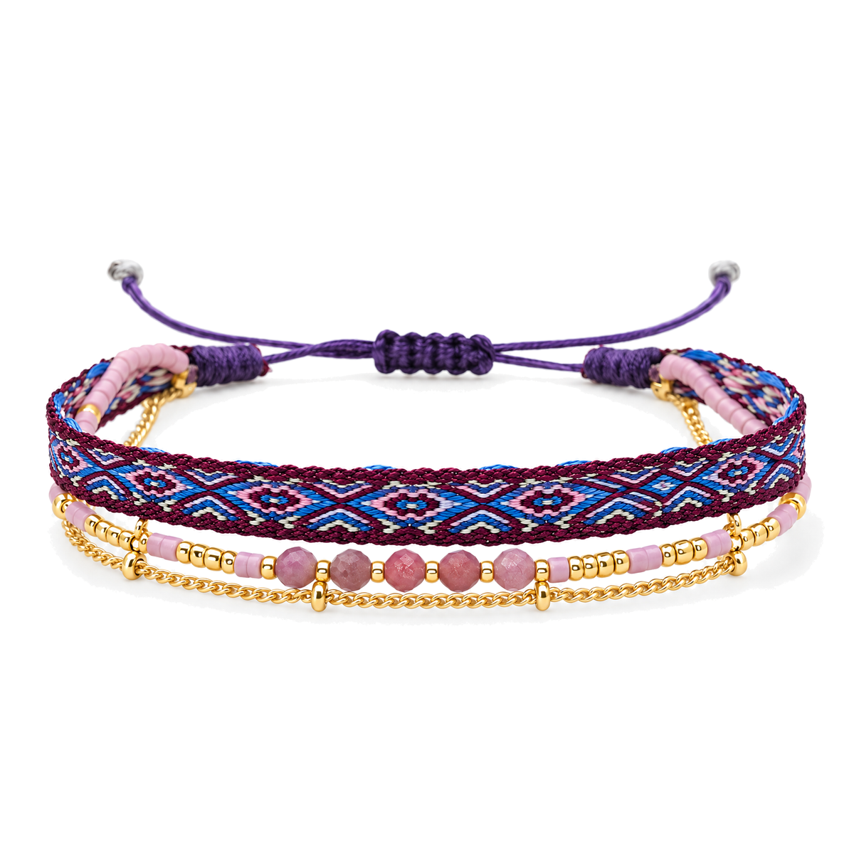 Packshot studio bracelet Thaliane Tourmaline rose, vue frontale basse, chaîne unique, fond blanc pur — correction 9 octobre 2026