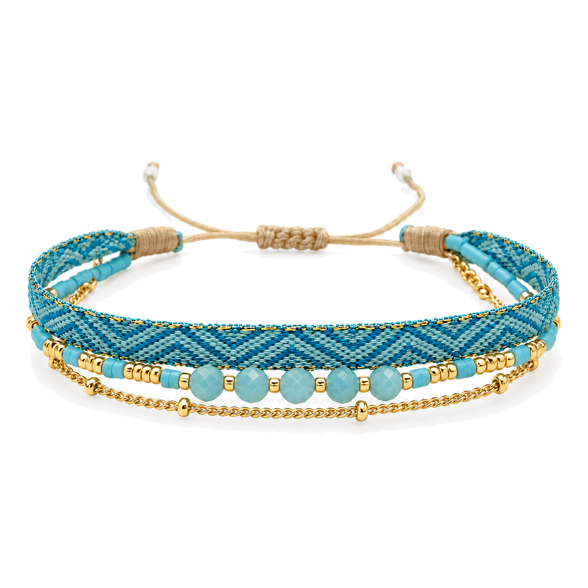 Packshot studio bracelet Thaliane Amazonite, vue frontale basse, chaîne unique, fond blanc pur — correction 9 octobre 2026