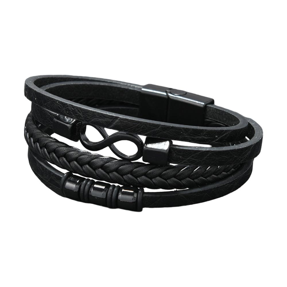 Bracelet multi-rangs tresse, symbole infini, fermoir magnetique noir, pour homme, modele Guzare