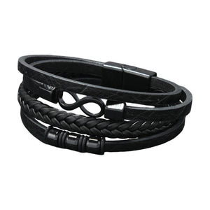 Multi-Layer Armband aus veganem Kunstleder für Herren, geflochtenes Schmuckstück mit schwarzem Magnetverschluss, Handgelenk-Accessoire mit Unendlichkeitssymbol, Modell Guzare