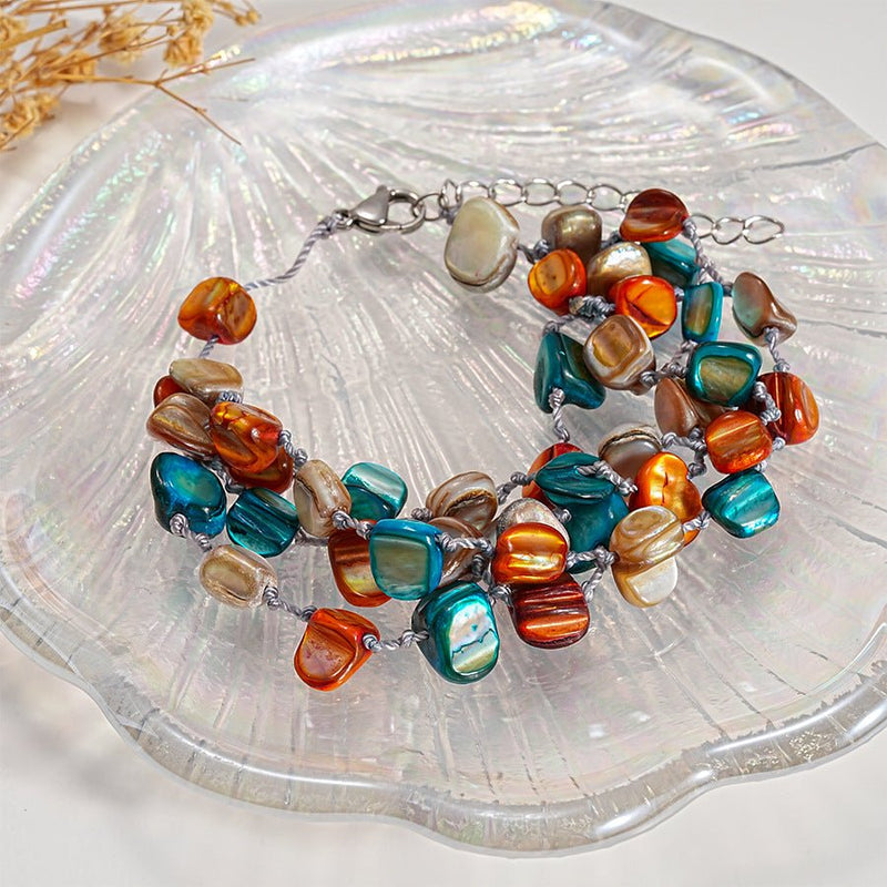 Bracelet multi - rangs, en titane et perles nacrées colorées, modèle Létunia - La Boutique du Bracelet