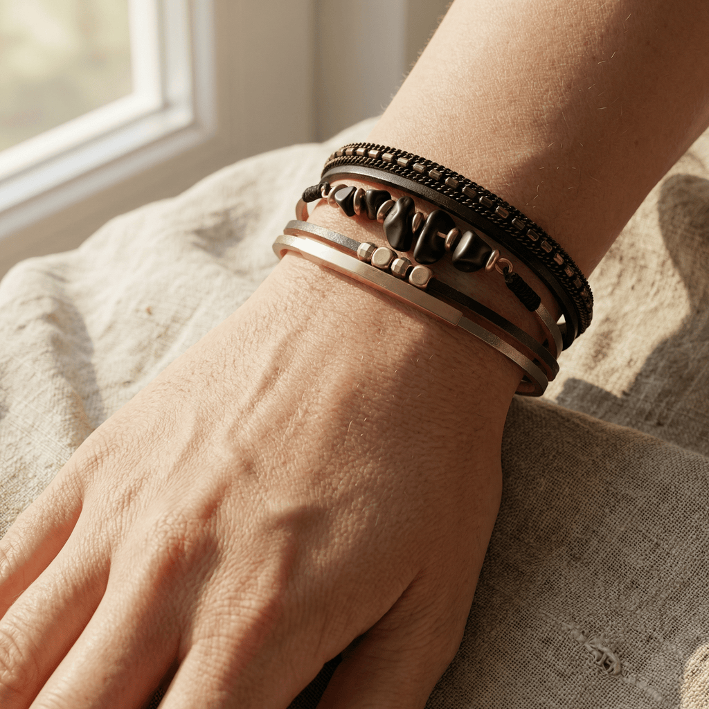 Pulseira de múltiplas voltas com pedras naturais de estilo boémio, modelo Hailey