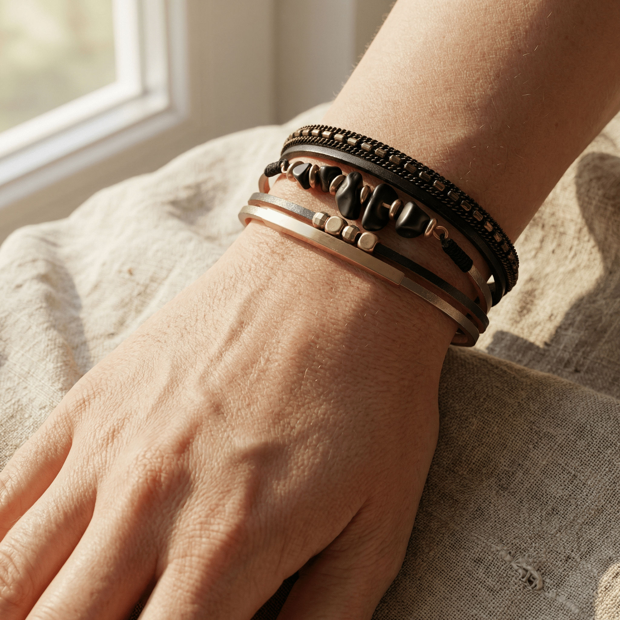 Pulseira de múltiplas voltas com pedras naturais de estilo boémio, modelo Hailey