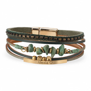 Multi-strand bracelet with natural stones in a bohemian style, Hailey model