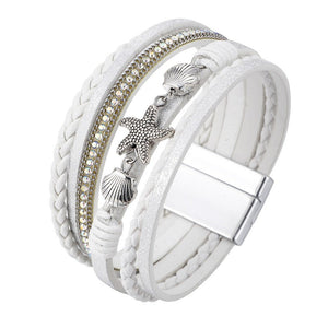 Damen Multi-Layer-Armband, veganes Kunstleder, maritime Charms, Magnetverschluss, sommerliches Accessoire, Modell Toria