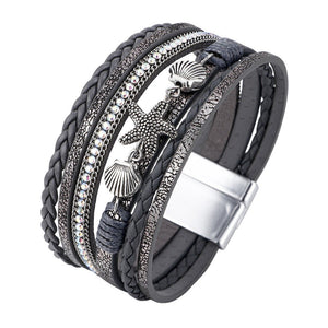 Damen Multi-Layer-Armband, veganes Kunstleder, maritime Charms, Magnetverschluss, sommerliches Accessoire, Modell Toria