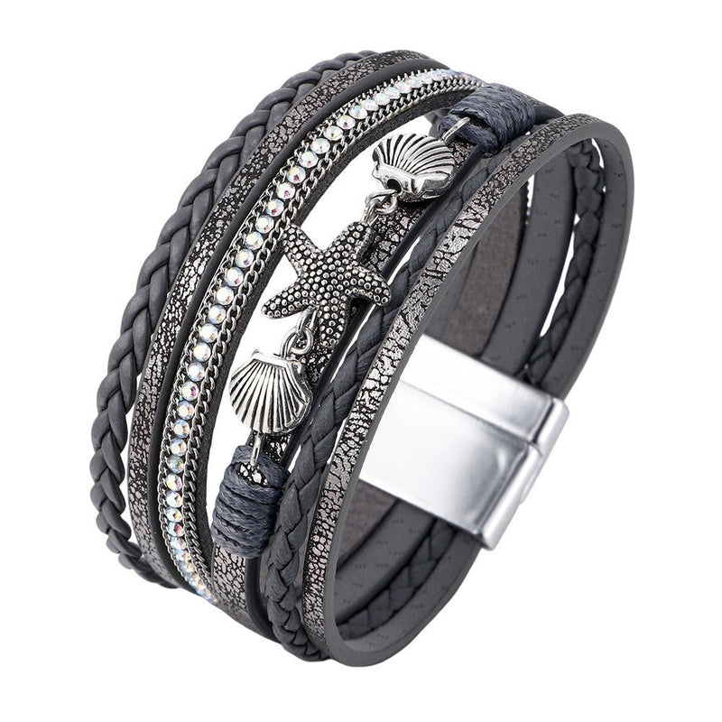 Damen Multi-Layer-Armband, veganes Kunstleder, maritime Charms, Magnetverschluss, sommerliches Accessoire, Modell Toria