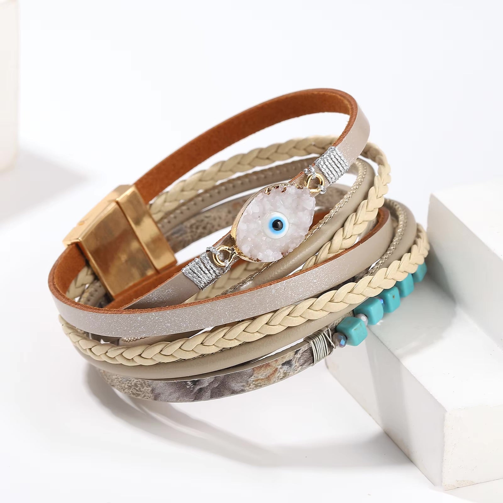 Bracelet multi - rangs, œil de protection, pour femme, modèle Lison - La Boutique du Bracelet