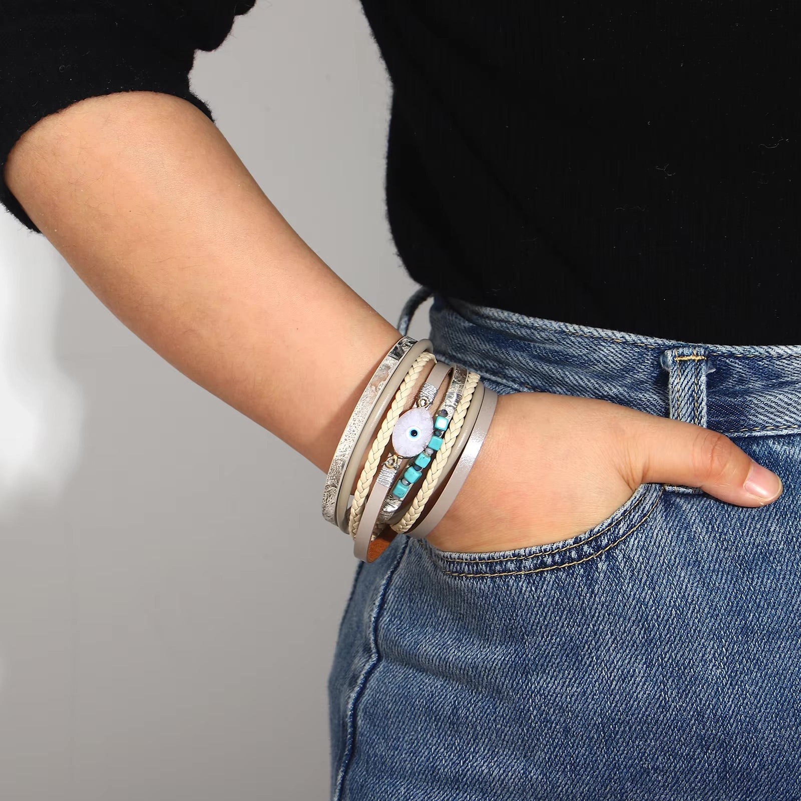 Bracelet multi - rangs, œil de protection, pour femme, modèle Lison - La Boutique du Bracelet