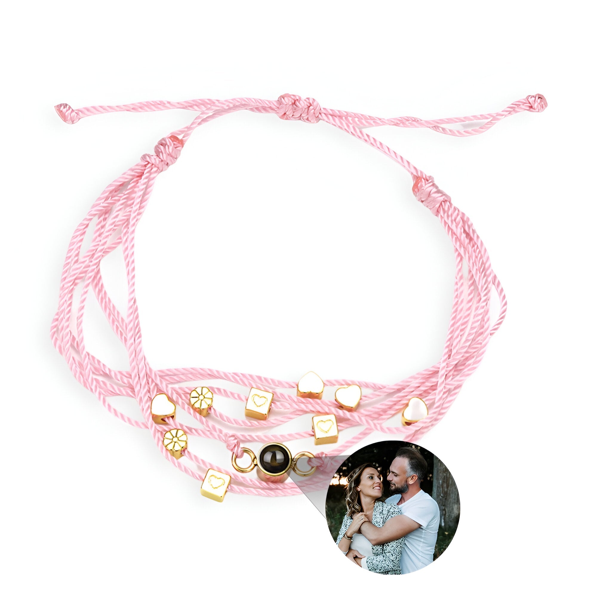 Bracelet multi - rangs photo personnalisé, corde et acier inoxydable, modèle Régine - La Boutique du Bracelet