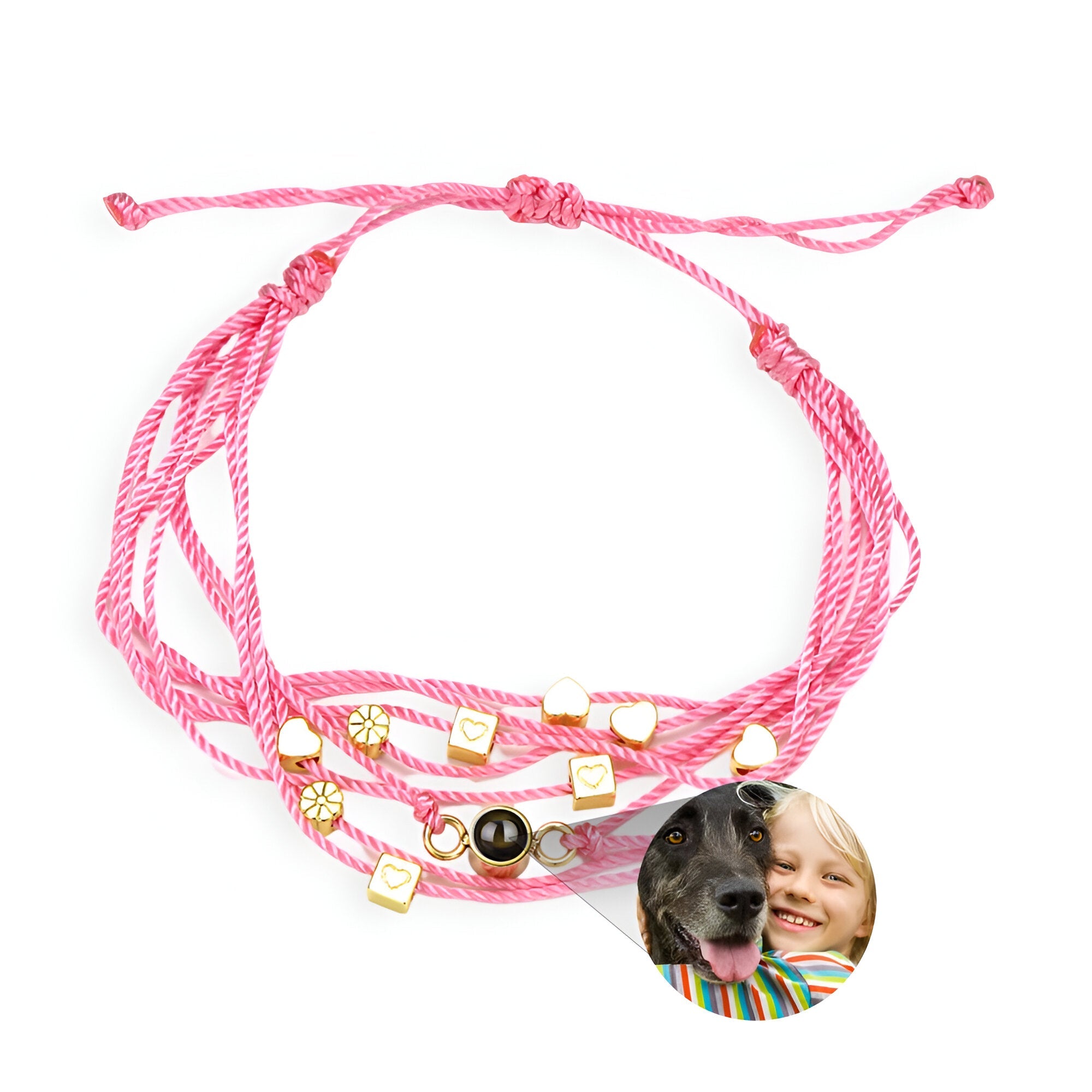 Bracelet multi - rangs photo personnalisé, corde et acier inoxydable, modèle Régine - La Boutique du Bracelet