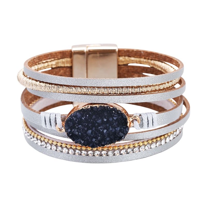 Bracelet multi - rangs, pierre centrale scintillante, pour femme, modèle Kuna - La Boutique du Bracelet