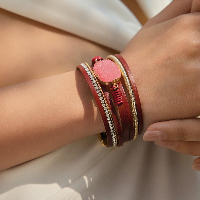 Bracelet multi - rangs, pierre centrale scintillante, pour femme, modèle Kuna - La Boutique du Bracelet