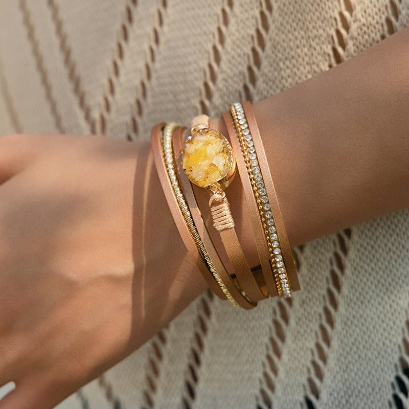 Bracelet multi - rangs, pierre centrale scintillante, pour femme, modèle Kuna - La Boutique du Bracelet