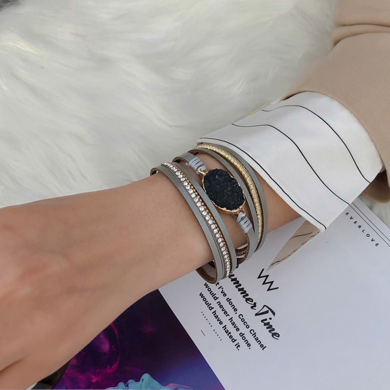 Bracelet multi - rangs, pierre centrale scintillante, pour femme, modèle Kuna - La Boutique du Bracelet