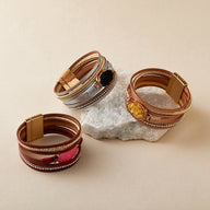 Bracelet multi - rangs, pierre centrale scintillante, pour femme, modèle Kuna - La Boutique du Bracelet