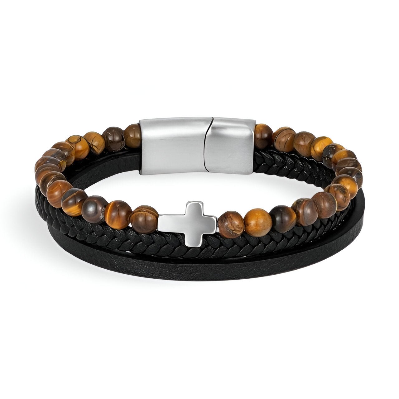 Bracelet multi - rangs pour homme, avec pierres naturelles et croix, modèle Mirando - La Boutique du Bracelet