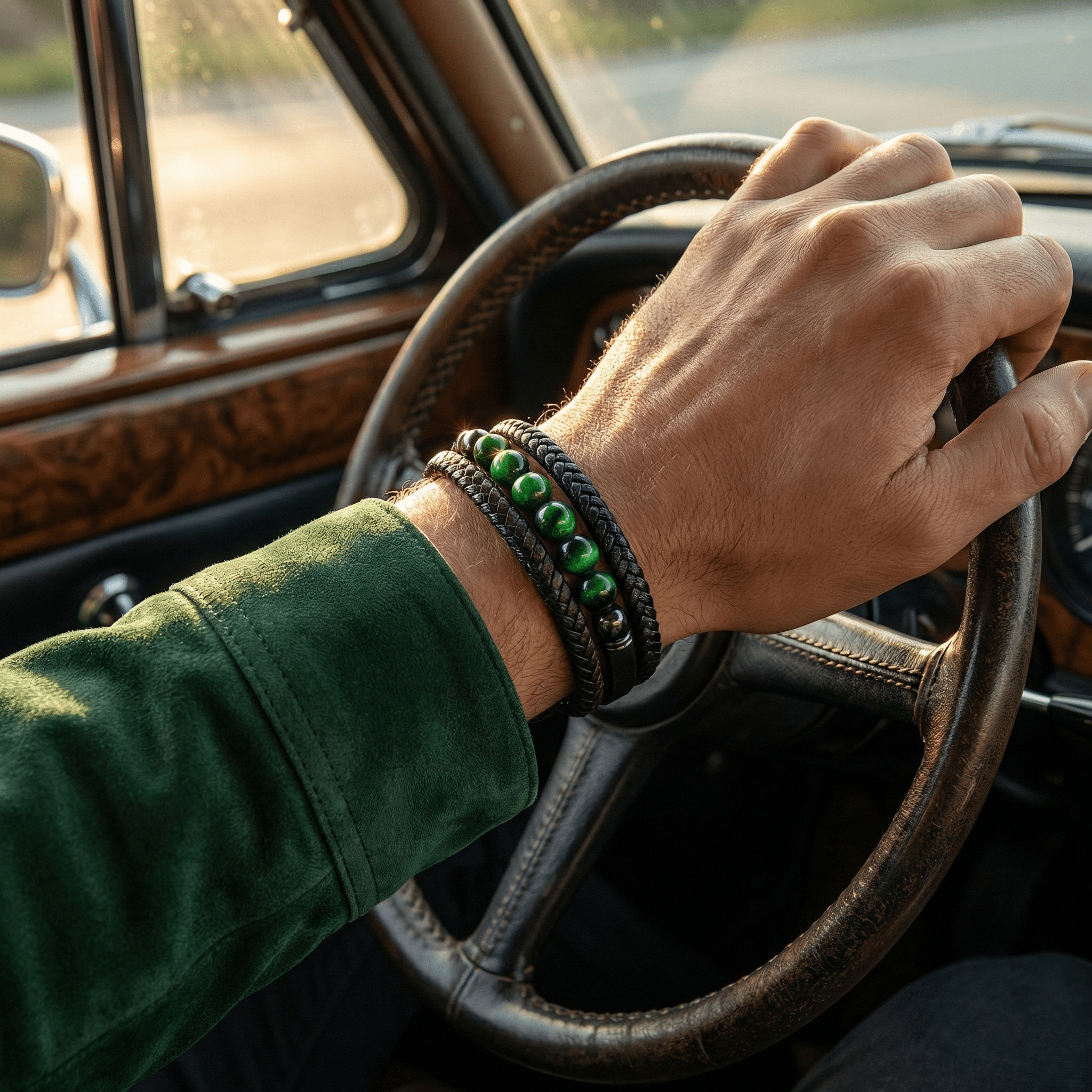 Flerlagsarmbånd til mænd med natursten, model Terro