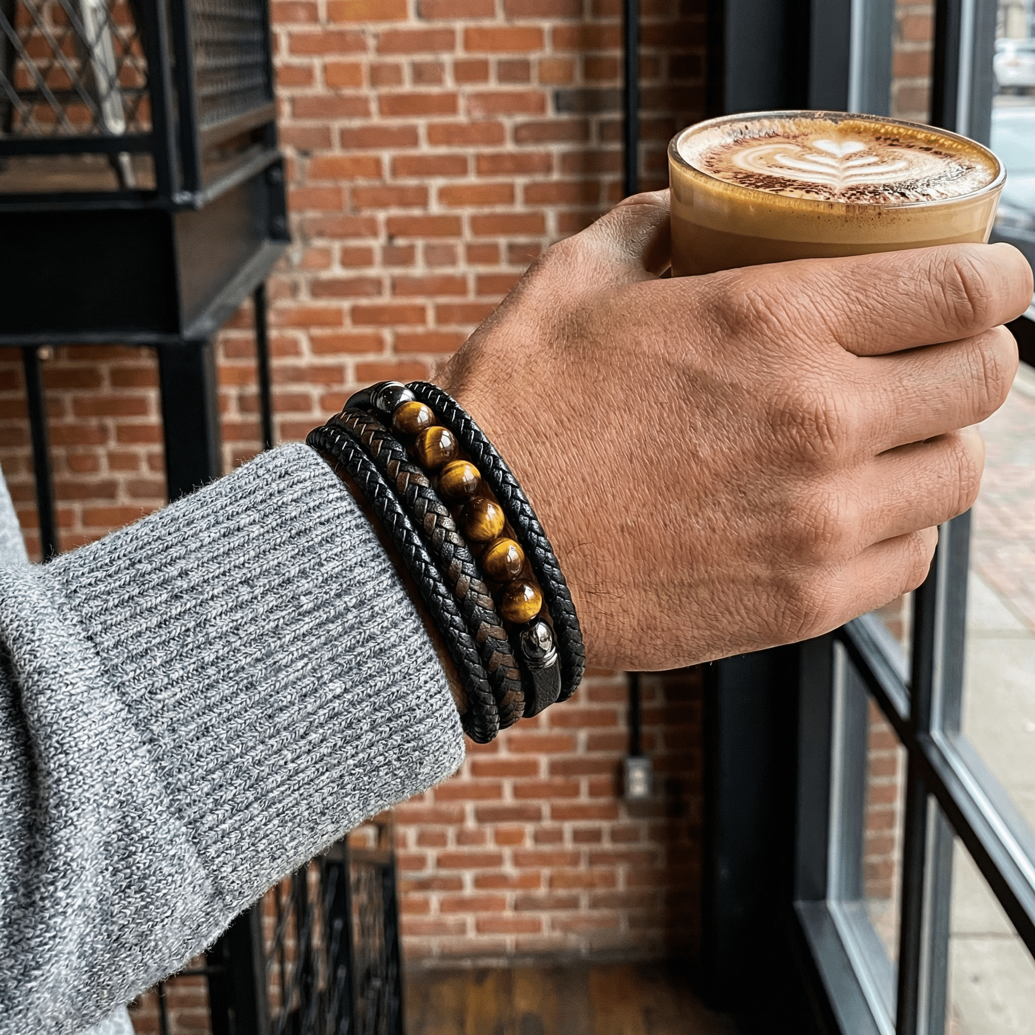 Flerlagsarmbånd til mænd med natursten, model Terro