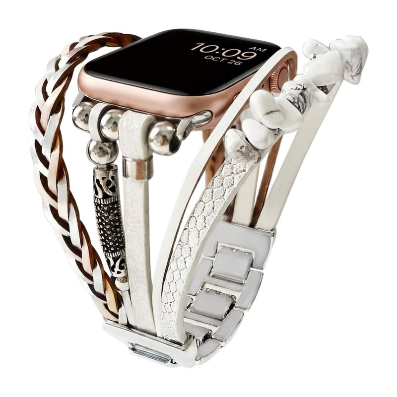 Bracelet multi-rangs pour montre connectée, ornements en pierres concassées, lanières tressées multi-rangs, maillons ajustables sans outil, modèle Treska