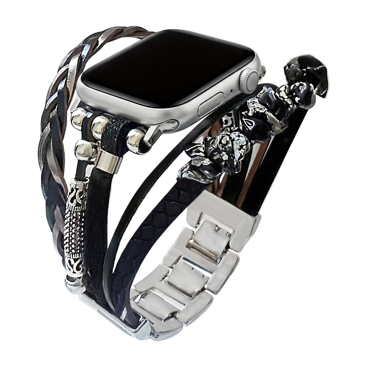 Bracelet multi-rangs pour montre connectée, ornements en pierres concassées, lanières tressées multi-rangs, maillons ajustables sans outil, modèle Treska