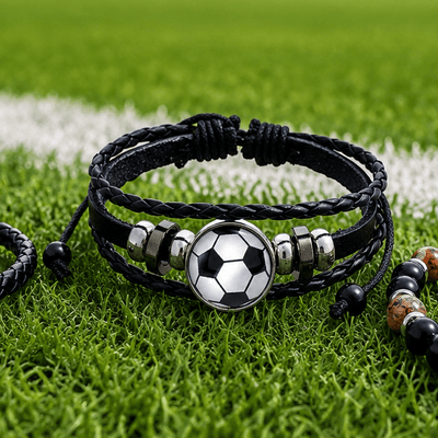 Multi-strand braided bracelet, football ball design, sliding clasp, Zinédine model
