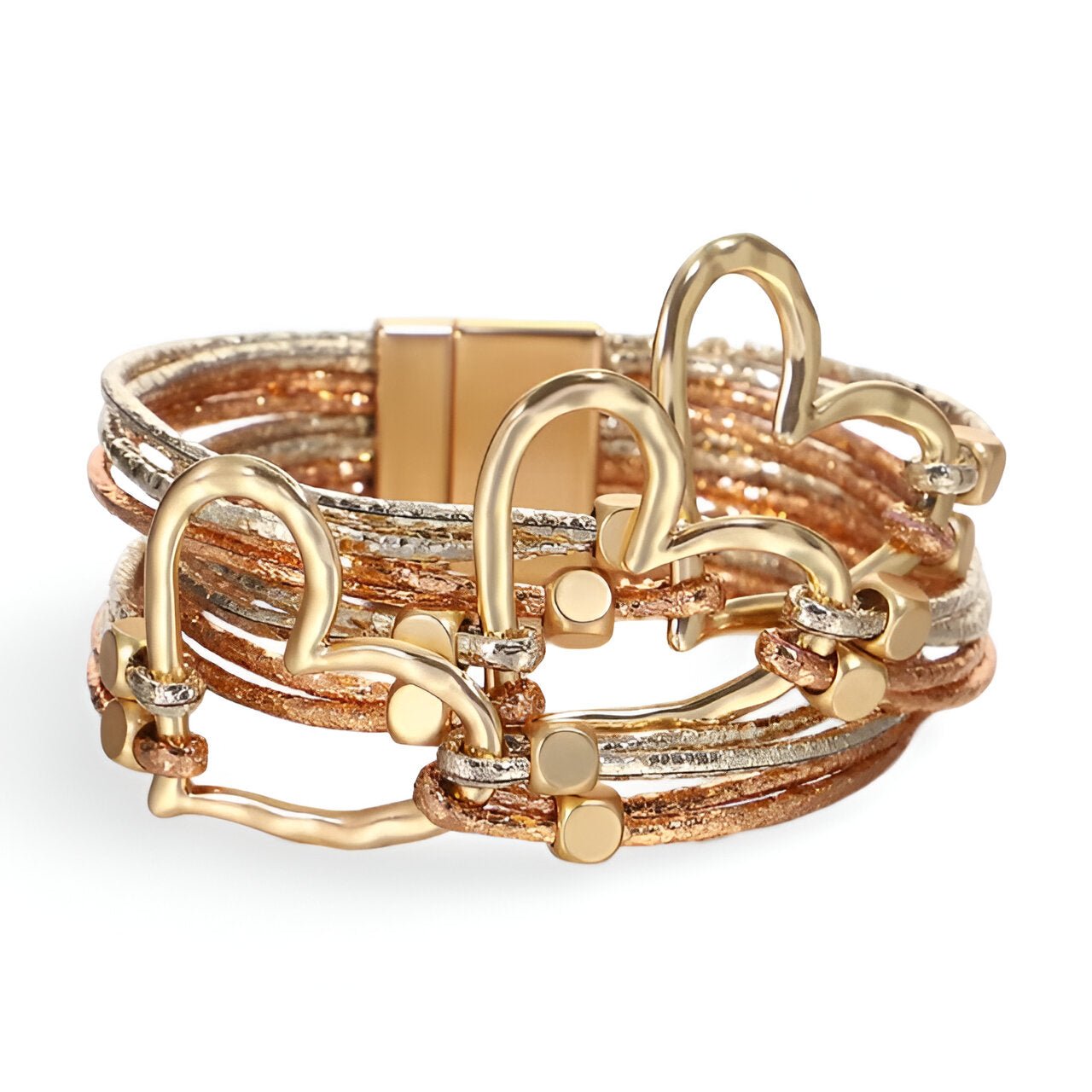 Bracelet multi - rangs, triple cœurs central, pour femme, modèle Ocaïa - La Boutique du Bracelet