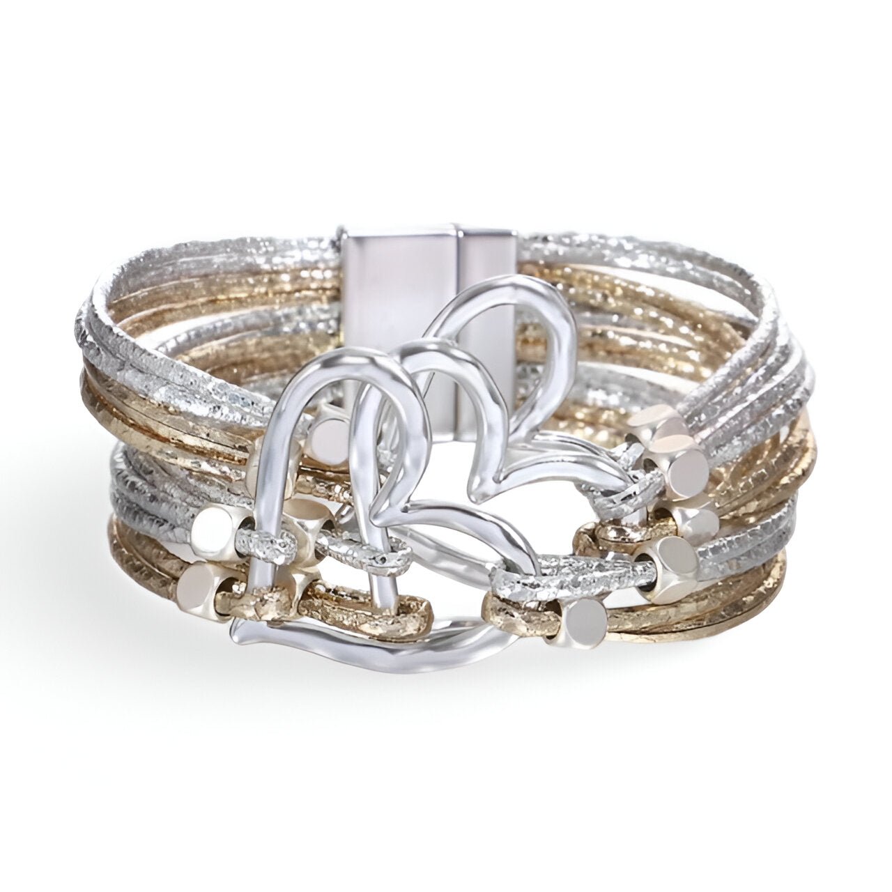 Bracelet multi - rangs, triple cœurs central, pour femme, modèle Ocaïa - La Boutique du Bracelet