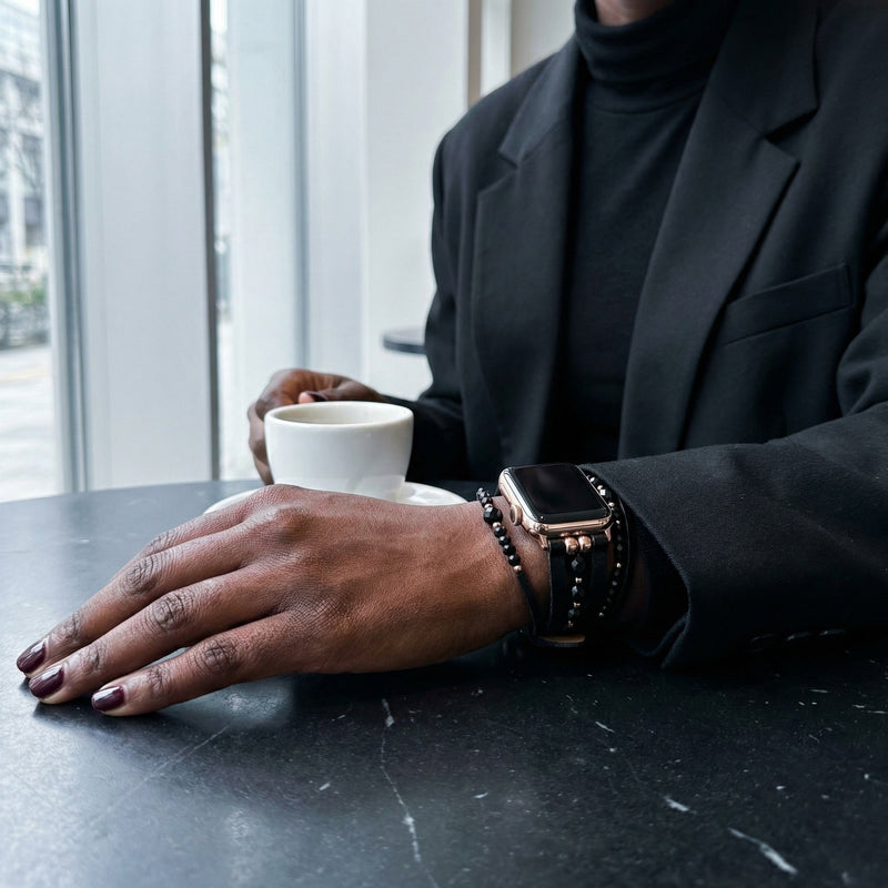 Multi-Strand Bracelet for Apple Watch, Leather Straps, Luminous Beads, Convenient Clip Clasp, Elegant Watch Set, Yika Model