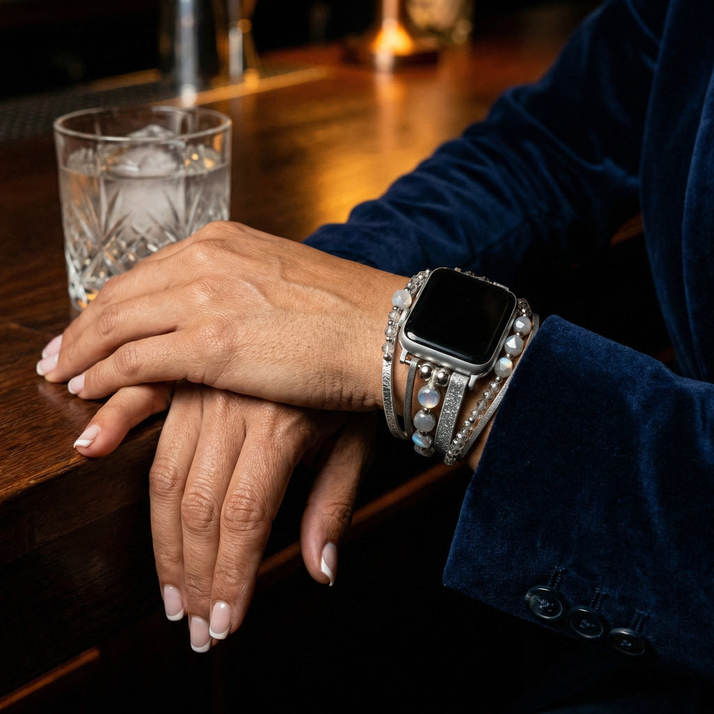 Multi-Strand Bracelet for Apple Watch, Leather Straps, Luminous Beads, Convenient Clip Clasp, Elegant Watch Set, Yika Model