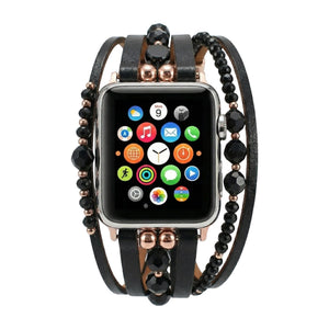 Multi-Strand Bracelet for Apple Watch, Leather Straps, Luminous Beads, Convenient Clip Clasp, Elegant Watch Set, Yika Model