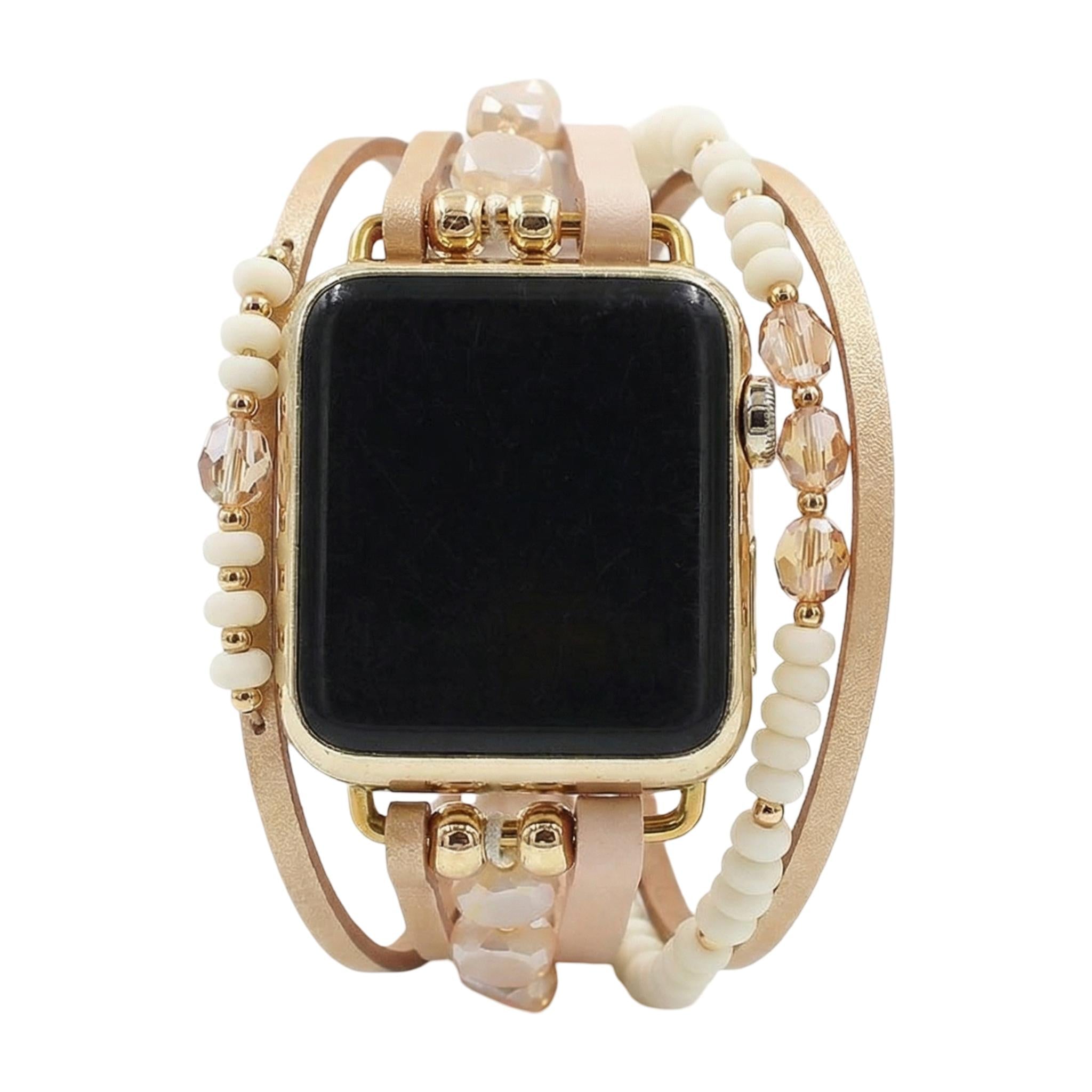 Multi-Strand Bracelet for Apple Watch, Leather Straps, Luminous Beads, Convenient Clip Clasp, Elegant Watch Set, Yika Model