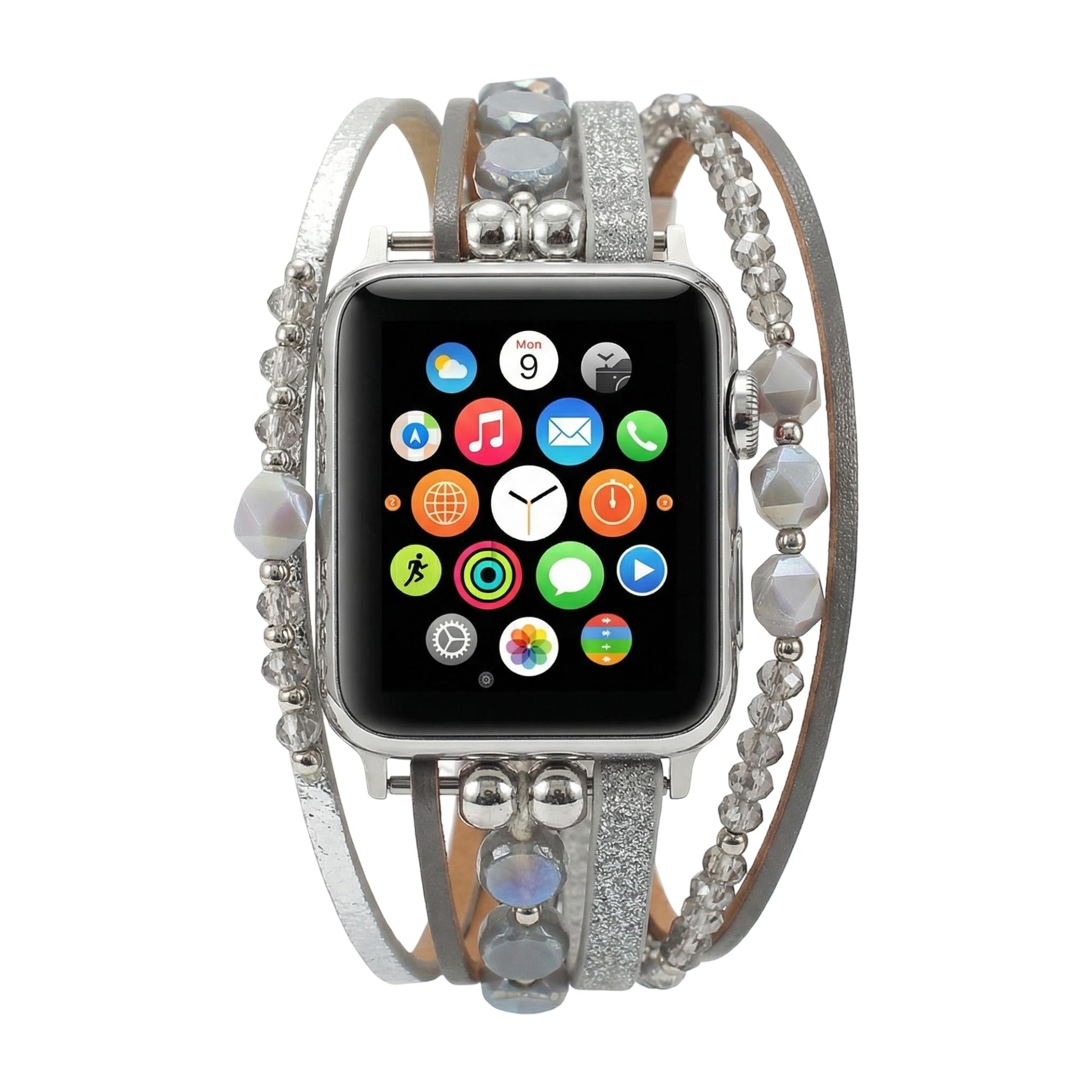 Multi-Strand Bracelet for Apple Watch, Leather Straps, Luminous Beads, Convenient Clip Clasp, Elegant Watch Set, Yika Model