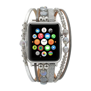 Multi-Strand Bracelet for Apple Watch, Leather Straps, Luminous Beads, Convenient Clip Clasp, Elegant Watch Set, Yika Model
