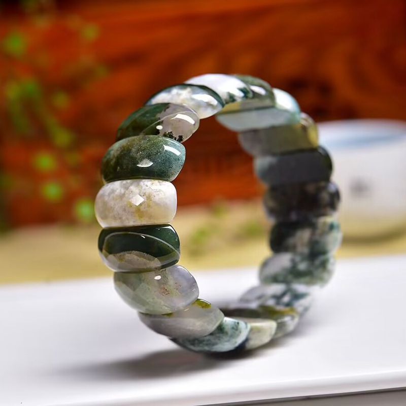 Bracelet naturel en pierres d'agate mousse, aux reflets nuageux, modèle Alula - La Boutique du Bracelet